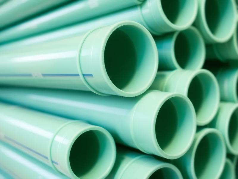 Green PPR polypropylene water supply pipes stacked together — PPR Pipes supplied by Qutbi Trading W.L.L